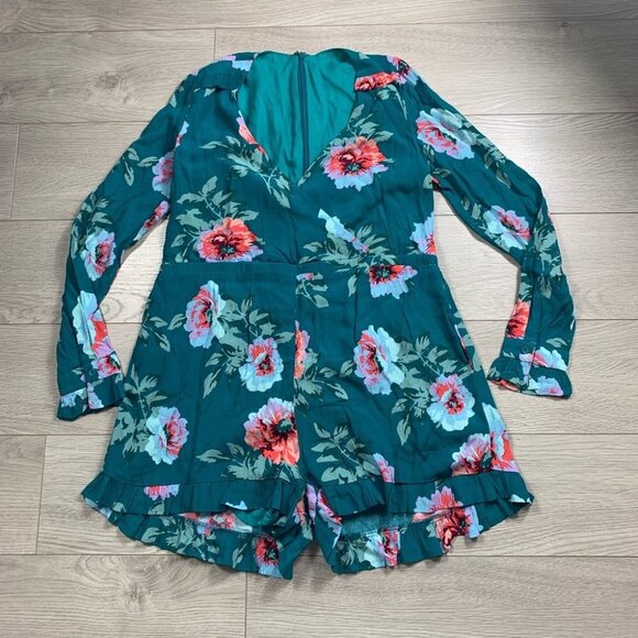 Minkpink Ruffled Floral Green Romper - Picture 2 of 10